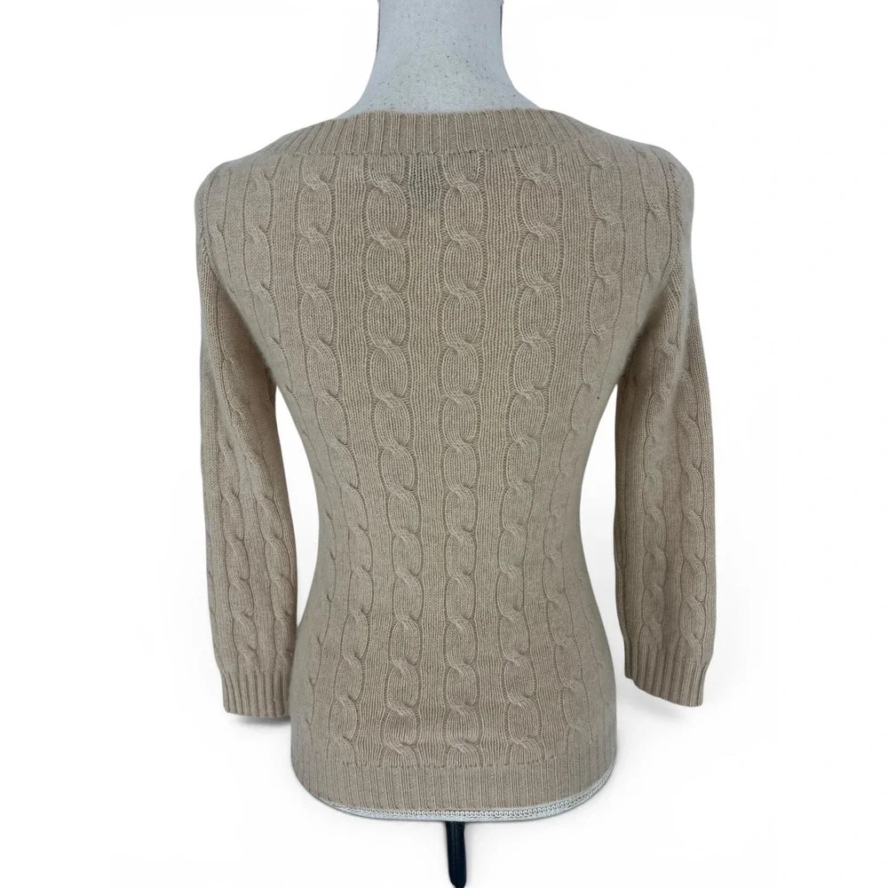 Ralph Lauren Black Label Cashmere Cable Knit Sweater Beige M